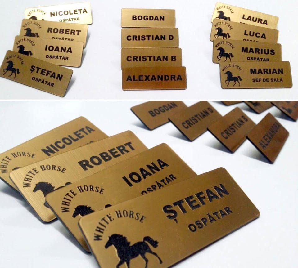 Ecusoane gravate ecusoane personalizate cu log si nume material auriu lucios auriu mat durabil perfect pentru colaboratori si colegi